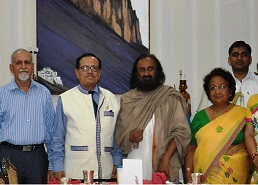 The Governor of Arunachal Pradesh Shri JP Rajkhowa and the First Lady of the State Smt Rita Rajkhowa with Sri Sri Ravi Shankar, founder of Art of Living and members of Art of Living at Raj Bhavan, Itanagar on 16th April 2016